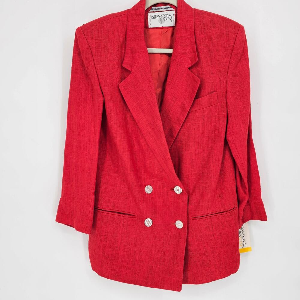 Vintage Deadstock International Scene Red Pure Linen Double Breasted Blazer NWT